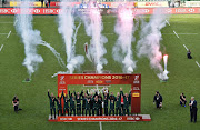 South Africa are presented with the Sevens Series Trophy after the HSBC London Sevens at Twickenham Stadium on May 21, 2017 in London, United Kingdom. (Photo by Charles McQuillan/Getty Images for World Rugby)