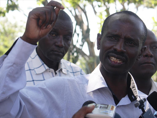 KNUT national chairman Wilson Sossion addressing the media at Mombasa Beach hotel. Photo Norbert Allan