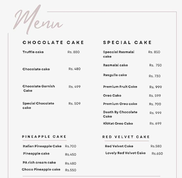 Cakes Hour menu 