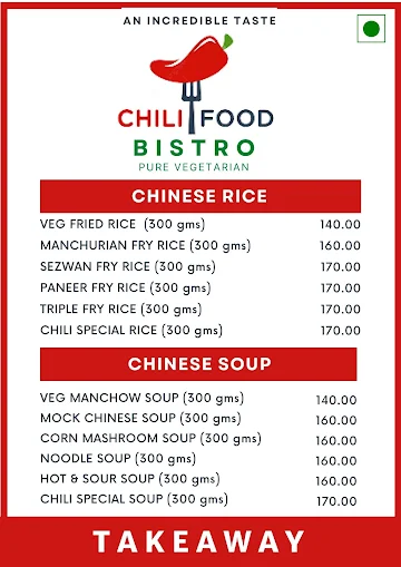 Chili Food Bistro menu 