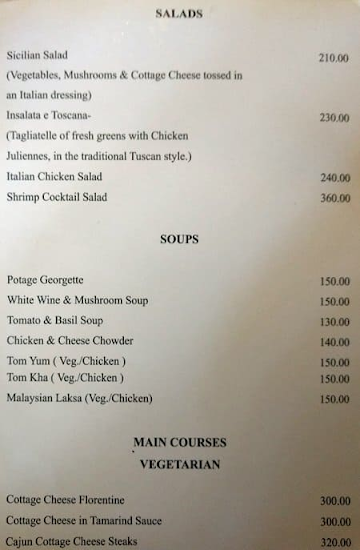 The Terrace Bistro menu 