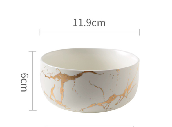 Vajilla occidental Nordic Wind de cerámica esmerilada con veta de mármol, hilo dorado. Elegancia para tus comidas.