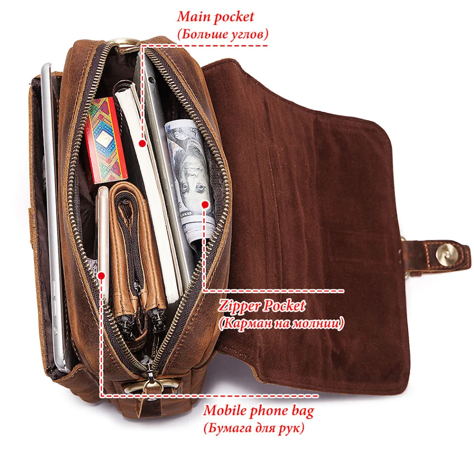 Large Capacity Retro Men's Leather Shoulder Bag. Stylish and durable, perfect for everyday use, offering ample space for