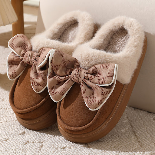 Title 6, Cute Bowknot Plush Slipper for Women, Winter Wa...