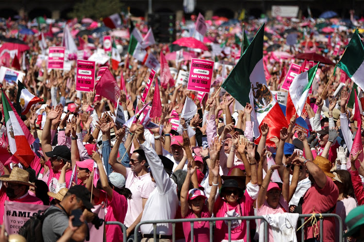 People take part in a protest in support of the National Electoral Institute (INE) and against President Andres Manuel Lopez Obrador's plan to reform the electoral authority, in Mexico City, Mexico, February 26 2023. Picture: LUIS CORTES/REUTERS