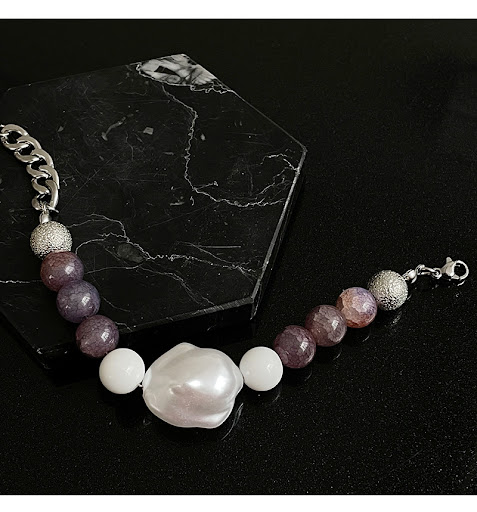 Title 7, Irregular Pearl Stitching Stone Bracelet, a sty...