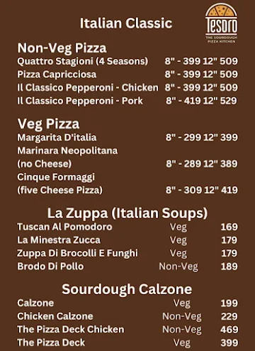 Tesoro - The Sourdough Pizza Kitchen menu 