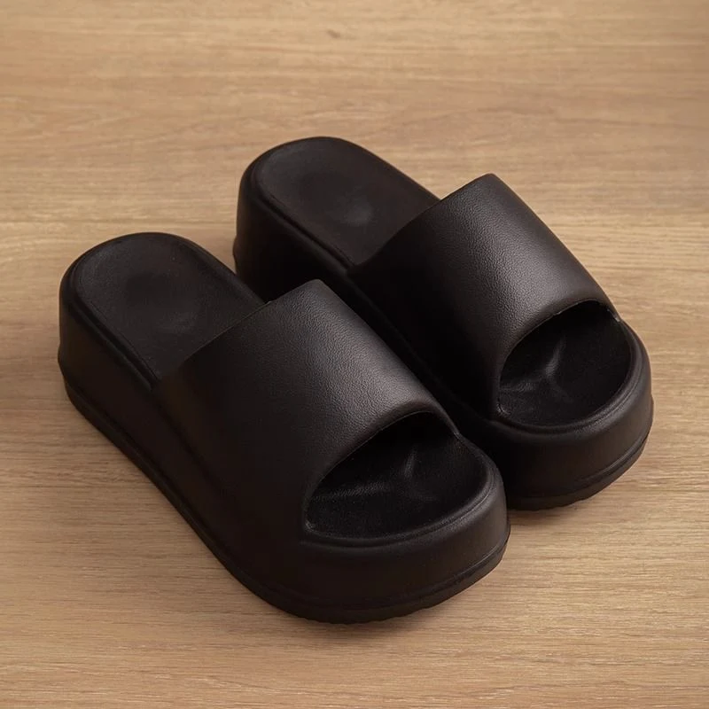 Women's 7cm High Heel Flat Slippers Summer Solid Color Non-slip Home Shoes Outdoor Garden Slippers Perfect Comfort