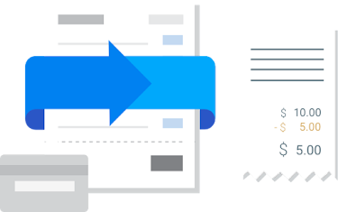  Illustration of an invoice, credit card, and an itemized bill.
