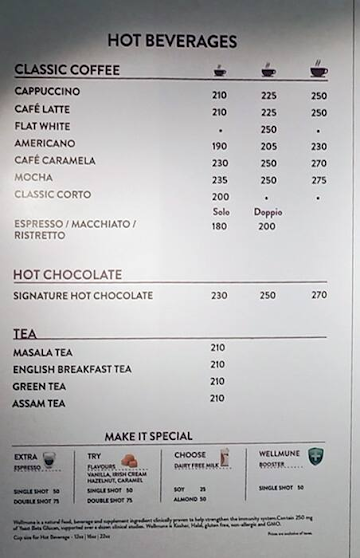 Costa Coffee menu 