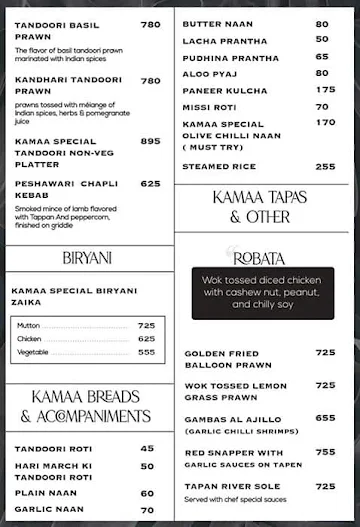 Kamaa Cafe menu 