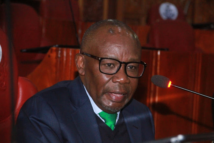 Former Attorney General Githu Muigai before the Senate ad hoc committee on MES on yesterday.