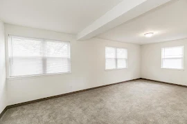 Room with light carpet, walls and multiple windows