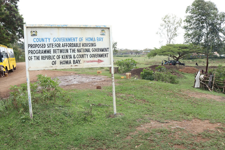 A sign post showing the site where affordable houses will be built in Homa Bay town on November 24,2022