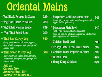 Oriental Town menu 