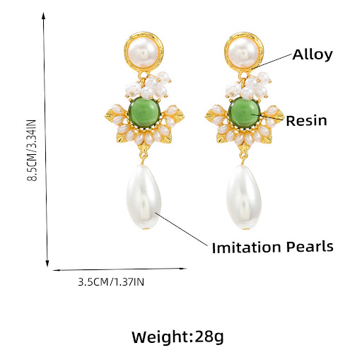 Title 1, Vintage Earrings Flower Female Alloy Inlaid Pea...