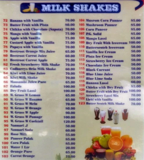 Sabari Juice Junction menu 