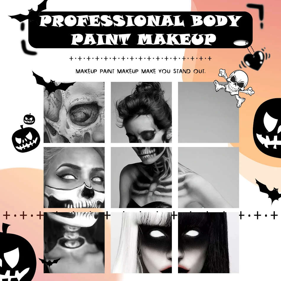 Czarny i biały pigment do makijażu ciała na Halloween, idealny do tworzenia niesamowitych i strasznych charakteryzacji.
