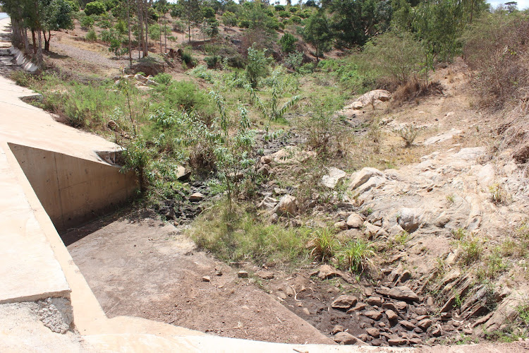 A dry Mwania river in Kirathani, Ithanga, Murang'a county.