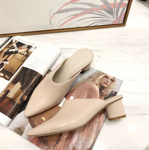 Title 4, Leather Half Slippers Mules Versatile Thick Hee...