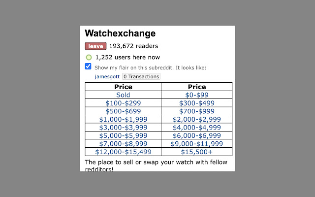 Reddit WatchExchange Price Filter chrome extension