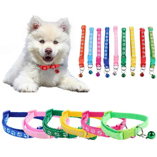 Cute Cats Bell Collar For Cat Dog Necklace Cartoon Funny Footprint Collars Adjustable Nylon Neck Strap Leads Cat Accesso