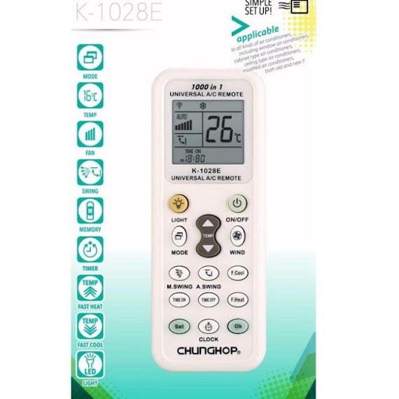 Remote Máy Lạnh Đa Năng Chunghop K - 1028E Điều Khiển Được Mọi Máy Điều Hòa