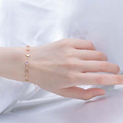Title 2, S925 Sterling Silver Star Moon Bracelet with Mo...