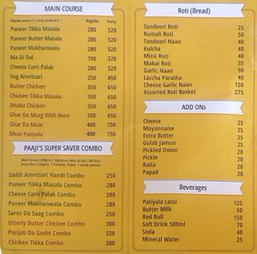 Angry Paaji menu 