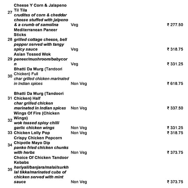 Tap House 2.0 Bar & Kitchen menu 