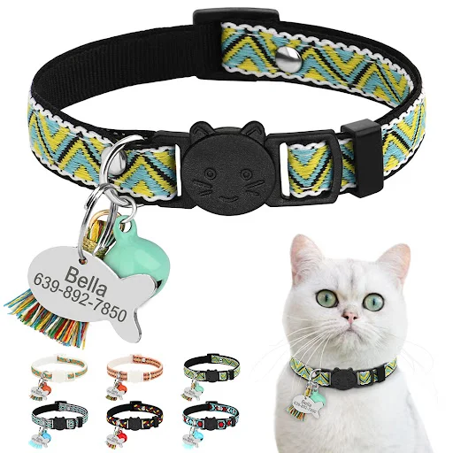 Personalized Nylon Cat Collar Safety Breakaway Small Dog Cats Collars Custom Pet ID Tag Necklace With Bell Gift For Cats