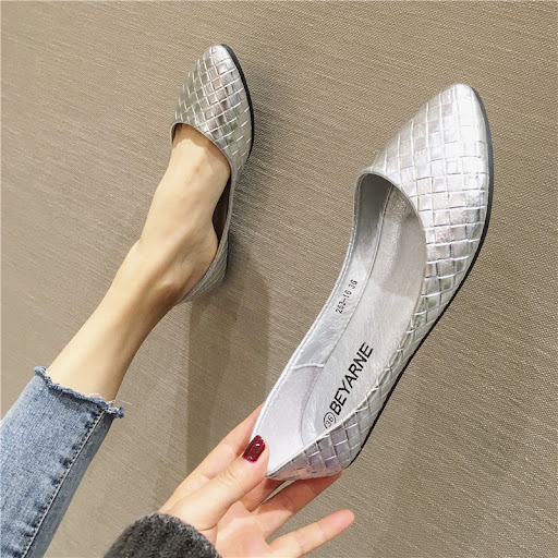 Title 2, Womens Woven Golden Silver Flat Pointed Toe Sh...