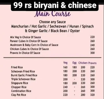 99 Rs Biryani & Chinese menu 