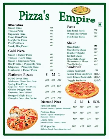 Pizza's Empire menu 