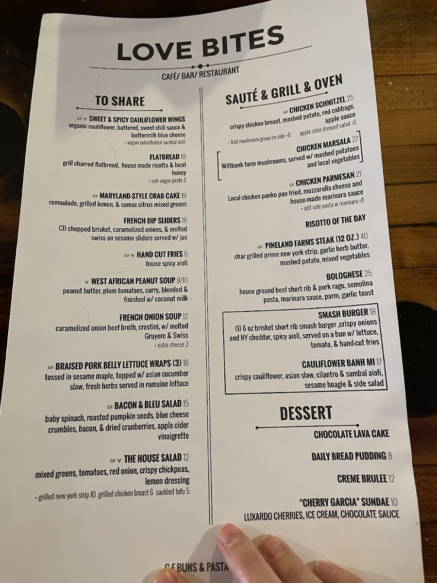 Dinner menu