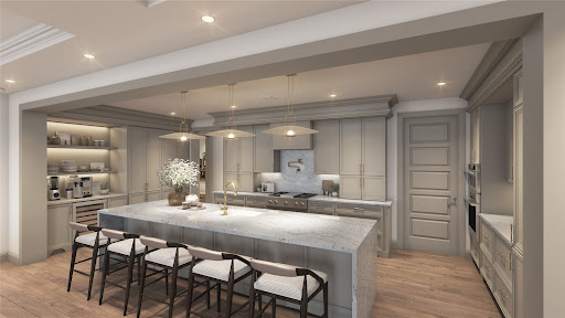 Modern kitchen with central island and stools - Apartment rental in Houston, 5 rooms, 2 bedrooms