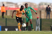 Ireen Lungu of Zambia and Sinazo Ntshota of SA during the Cosafa Women's Championship final at Isaac Wolfson Stadium in Gqeberha on September 11 2022.