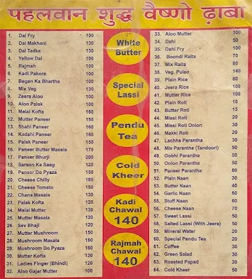 Pehalwan Dhaba menu 