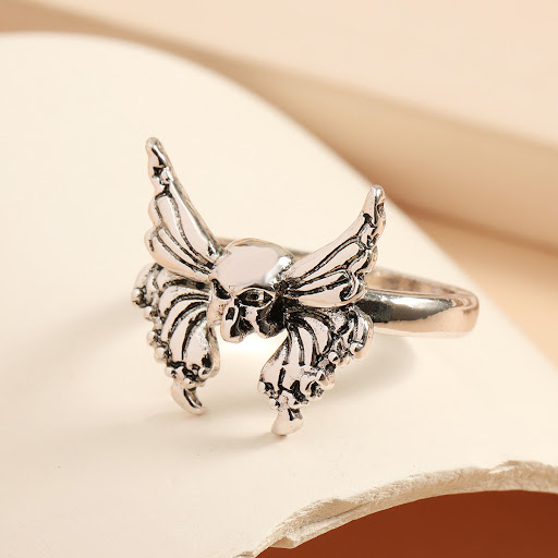 Title 5, Vintage Punk Style Butterfly Skull Ring. Embrac...