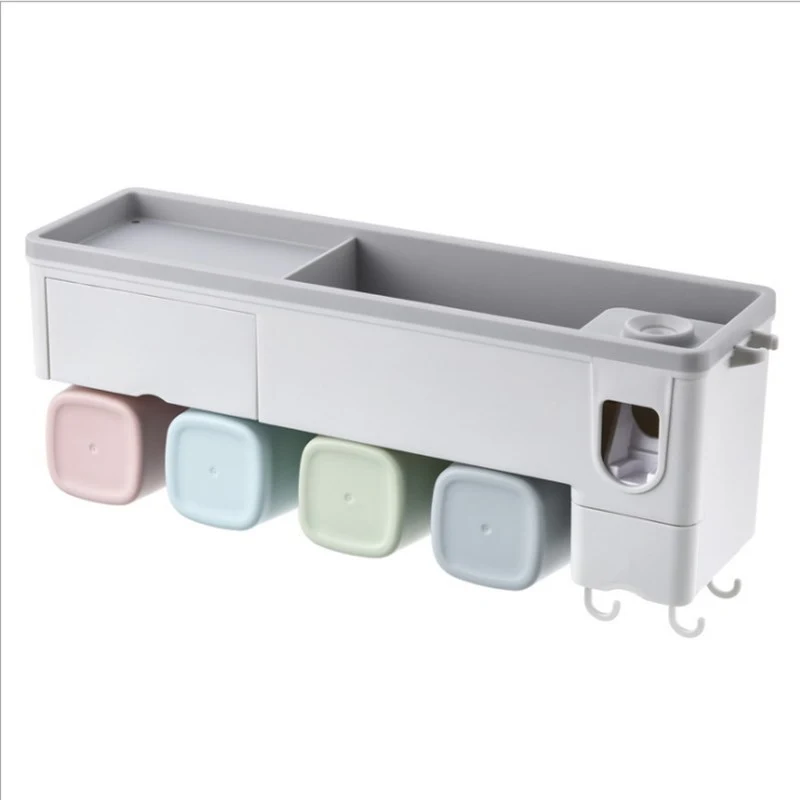 Dispensador creativo de pasta de dientes y cepillos, con soporte y exprimidor automático. Mantén tu baño organizado y la pasta dosificada.