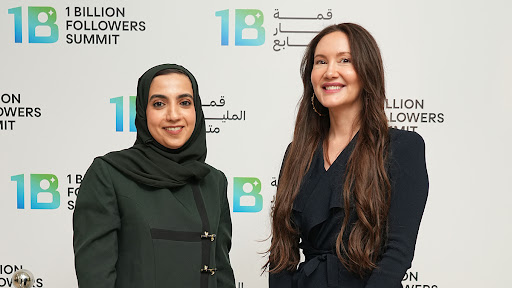 Her Excellency Alia AlHammadi, Vice Chairperson of the UAE Government Media Office and CEO of the 1 Billion Followers Summit with Courtney Powell, COO & Managing Partner, 500 Global.