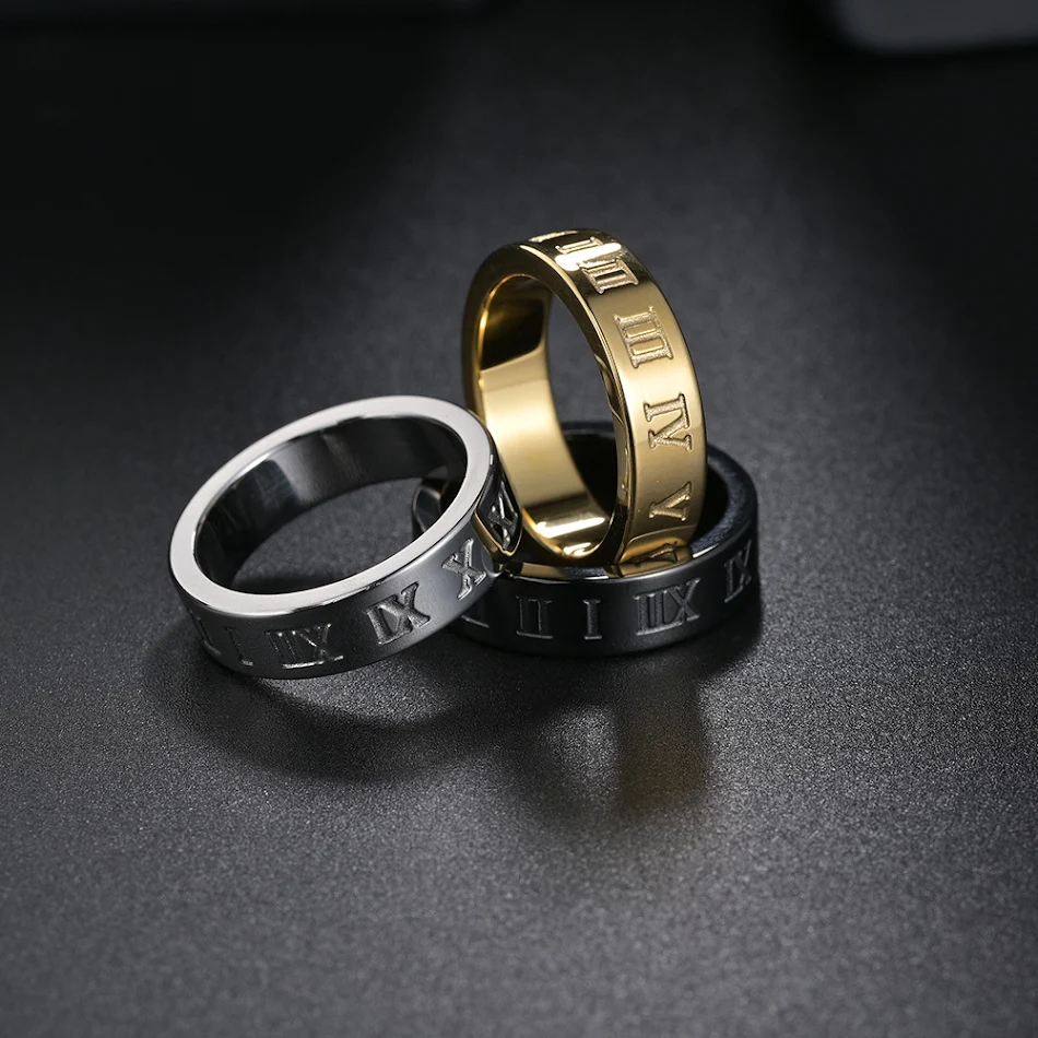 Bague Numérique Romaine en Acier Titane. Recevez des notifications, contrôlez la musique. Élégante, durable et étanche.