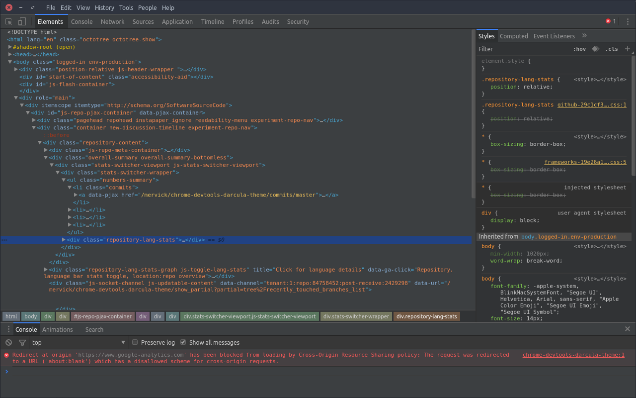 Darcula Theme for DevTools Preview image 3