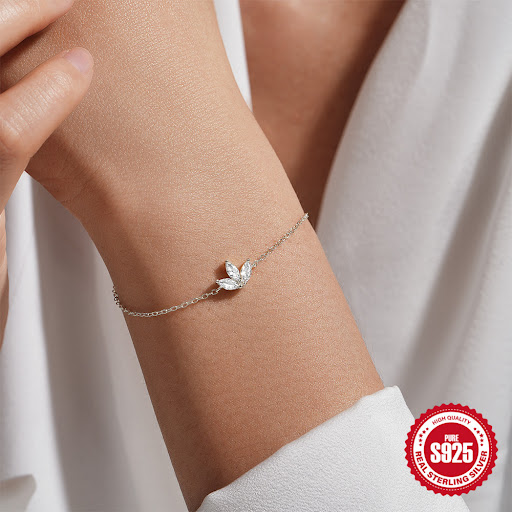 Title 2, Simple sterling silver zircon inlaid womens br...