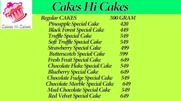 Cakes Hi Cakes menu 