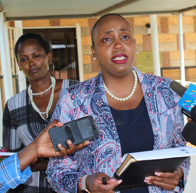 Nyeri Deputy Governor Caroline Karugu addresses the media in Nyeri on Wednesday.