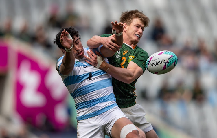 Christie Grobbelaar of SA in action against Argentina on day 3 of the Rugby World Cup Sevens 2022 at Cape Town Stadium on September 11 2022.