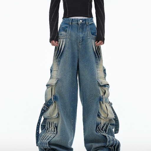 Title 5, Retro Washed Distressed Pleated Design Heavy-du...