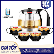 Bộ Bình Lọc Trà Thủy Tinh Kèm 4 Ly (Liigostore)