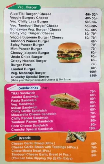 2x Cheese Burger Town menu 